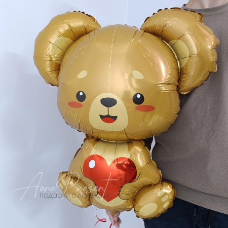 Плюшевый мишка с сердцем, фольгированный шар